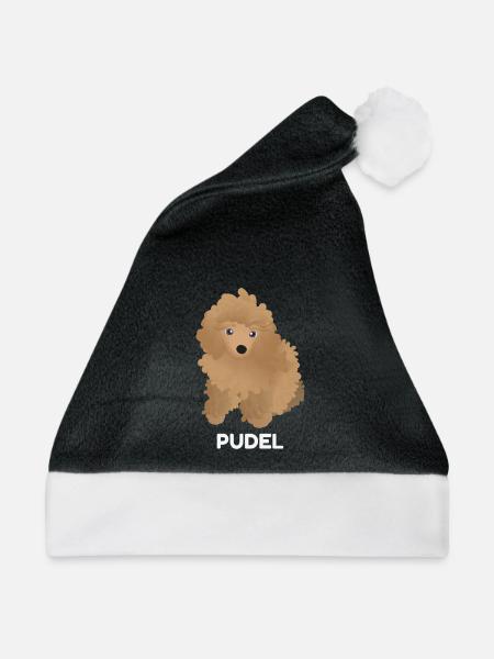 Pudel Welpe - Weihnachtsmütze - Schwarz/Weiß - Vorne