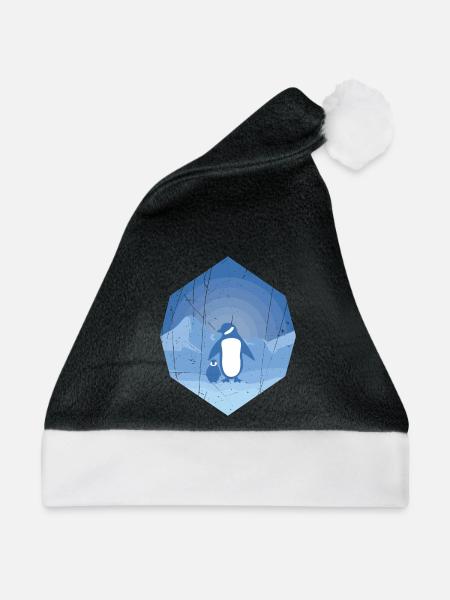 Pinguin Mutter mit Pinguin Baby - Weihnachtsmütze - Schwarz/Weiß