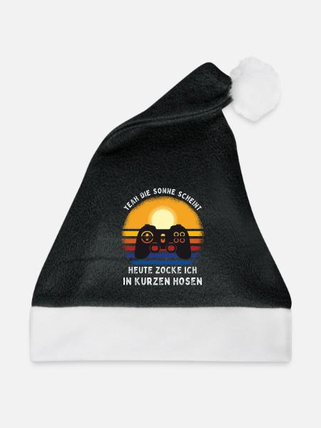Die Sonne scheint heute zocke ich in kurzen Hosen - Weihnachtsmütze - Schwarz/Weiß - Vorne