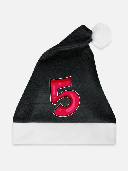 Ziffer 5 Zahl Rot - Weihnachtsmütze - Schwarz/Weiß - Vorne