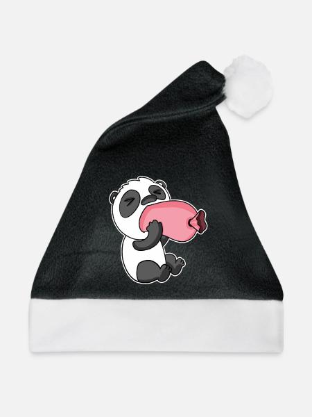 Panda mit Wurst - Weihnachtsmütze - Schwarz/Weiß - Vorne