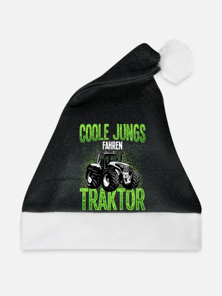 Coole Jungs Fahren Traktor Trecker Landwirt Bauer - Weihnachtsmütze - Schwarz/Weiß - Vorne