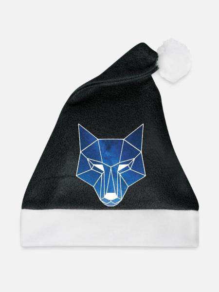 Weißer Wolf und Sternenhimmel - Weihnachtsmütze - Schwarz/Weiß - Vorne