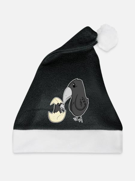 Krähe mit Baby Krähe - Weihnachtsmütze - Schwarz/Weiß - Vorne