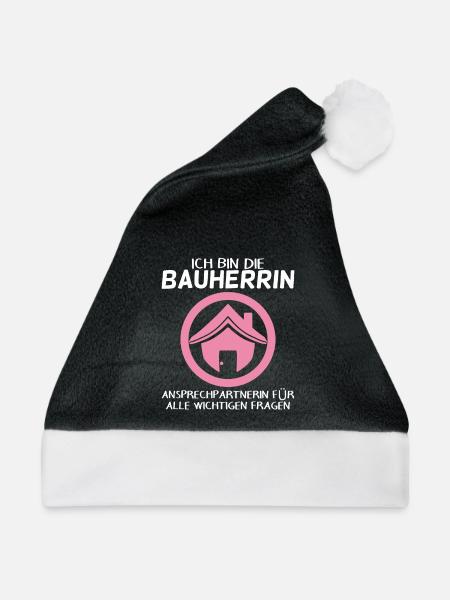 Bauherrin Hausbau Baustelle Richtfest - Weihnachtsmütze - Schwarz/Weiß - Vorne