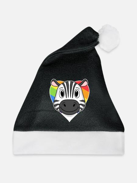 LGBT Tier Zebra Regenbogen Herz - Weihnachtsmütze - Schwarz/Weiß - Vorne