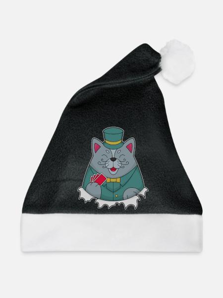 Katze Poker Pokerkarten - Weihnachtsmütze - Schwarz/Weiß