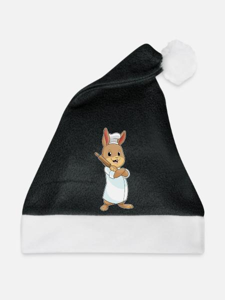 Hase Bäcker Nudelholz Backen - Weihnachtsmütze - Schwarz/Weiß