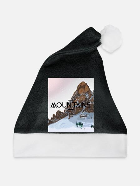 Verschneiter Berg - Weihnachtsmütze - Schwarz/Weiß