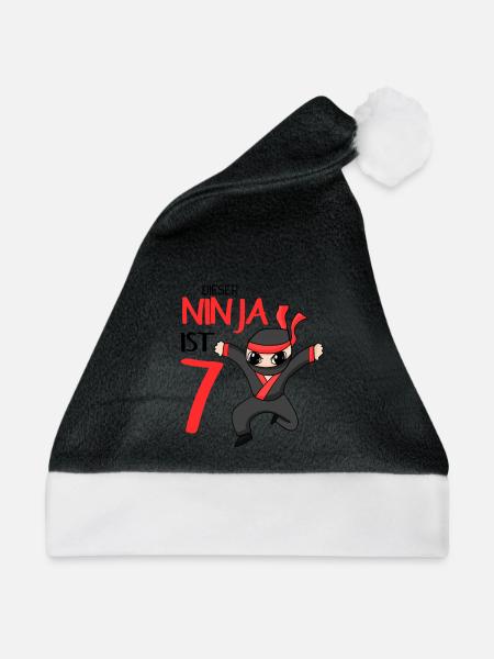 7 Jahre Junge Ninja - 7 Geburtstag - Ich bin 7 - Weihnachtsmütze - Schwarz/Weiß - Vorne