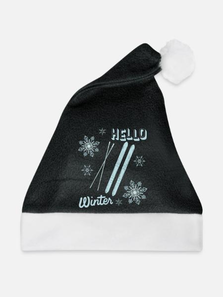 Hello Winter - Skiing Winter Sport - Weihnachtsmütze - Schwarz/Weiß - Vorne