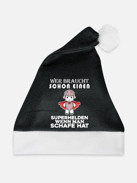 Schaf Superheld Hirte - Weihnachtsmütze - Schwarz/Weiß - Vorne