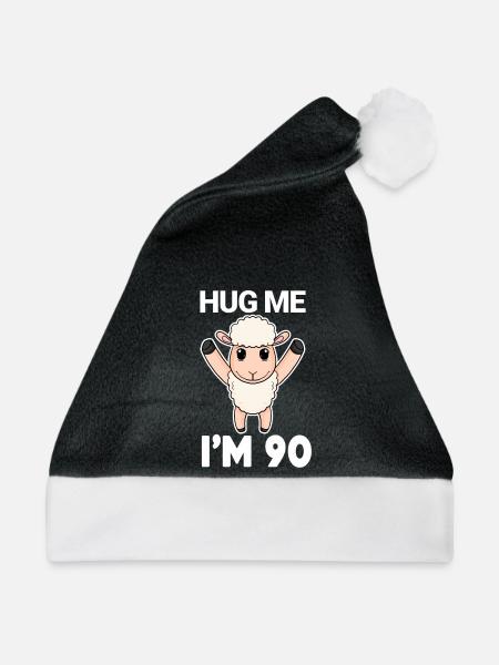 90 Geburtstag - 90 Jahre - Umarmung - Weihnachtsmütze - Schwarz/Weiß - Vorne