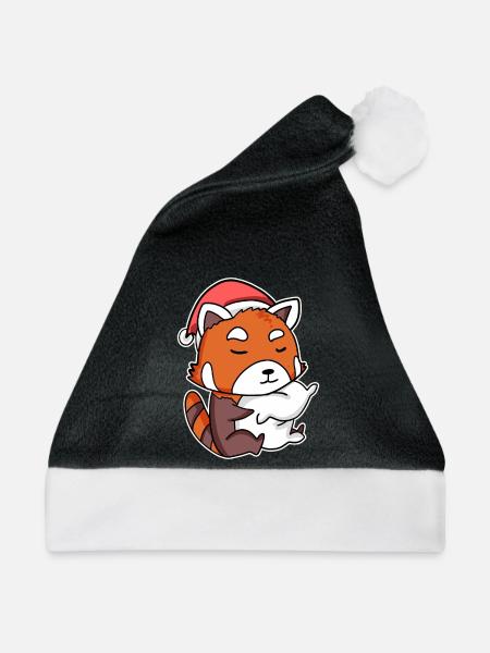 Roter Panda Weihnachten Schlafen Schlaf - Weihnachtsmütze - Schwarz/Weiß - Vorne