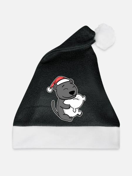 Schwarzer Panther Weihnachten Schlafen Schlaf - Weihnachtsmütze - Schwarz/Weiß - Vorne