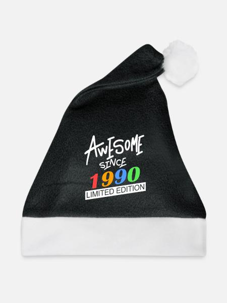 1990 - Jahrgang 1990 - Geburtsjahr 1990 - Weihnachtsmütze - Schwarz/Weiß - Vorne