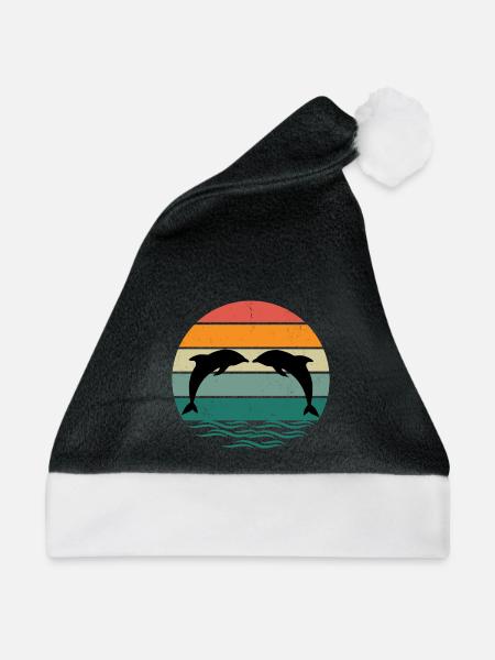 Silhouette dolphins - Retro Sunset Dolphin - Weihnachtsmütze - Schwarz/Weiß