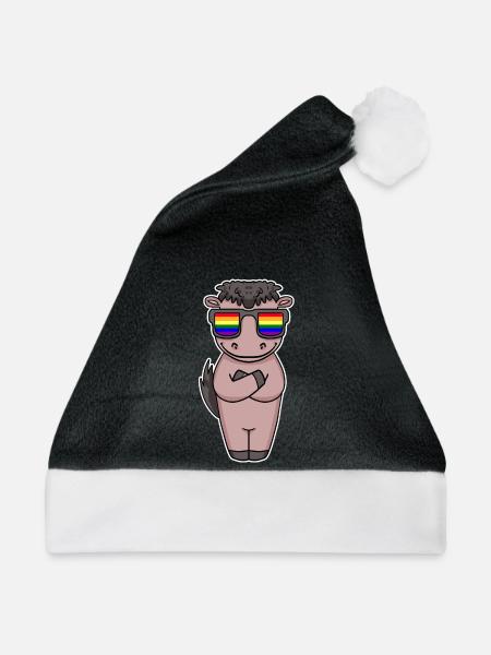Gay Regenbogen - Pferd mit Brille - Weihnachtsmütze - Schwarz/Weiß