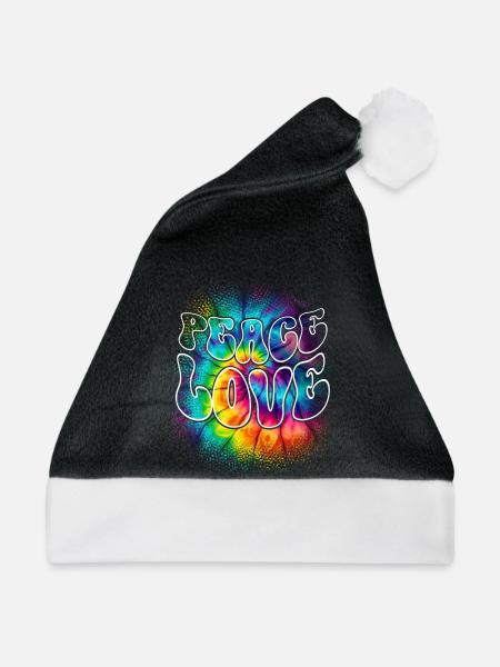 Peace Love Tie Dye - Weihnachtsmütze - Schwarz/Weiß - Vorne