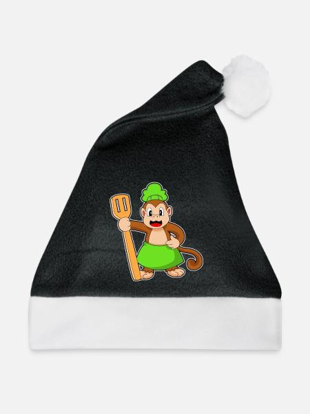 Affe Koch Pfannenwender Kochen - Weihnachtsmütze - Schwarz/Weiß