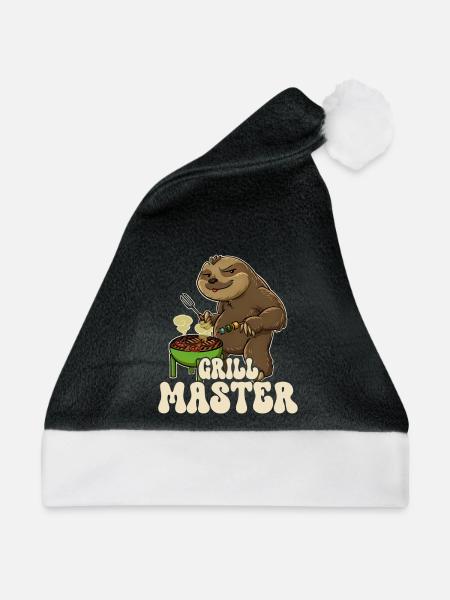 Faultier Grillkönig Grillmeister Grillzange Grill - Weihnachtsmütze - Schwarz/Weiß - Vorne
