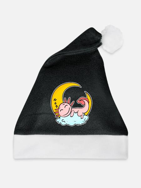 Schlafender Axolotl - Weihnachtsmütze - Schwarz/Weiß - Vorne
