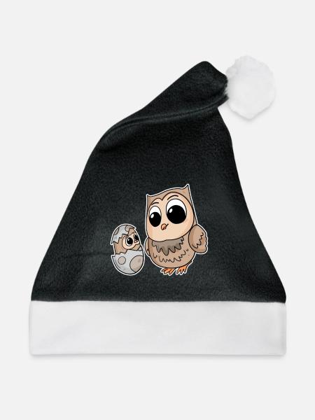 Eule Familie - Eule mit Baby - Eule Motiv - Weihnachtsmütze - Schwarz/Weiß - Vorne