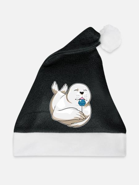 Seehund Lutscher - Weihnachtsmütze - Schwarz/Weiß