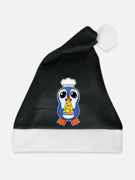 Gourmet Pinguin Pizza - Weihnachtsmütze - Schwarz/Weiß - Vorne