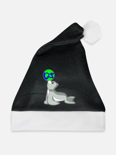 Seehund Erdkugel - Weihnachtsmütze - Schwarz/Weiß
