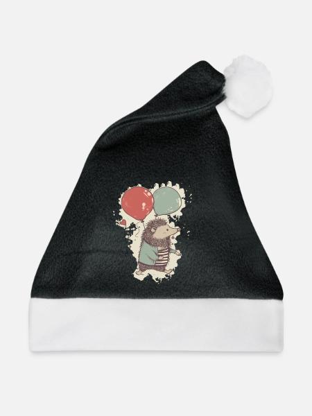 Igel mit Luftballons - Weihnachtsmütze - Schwarz/Weiß