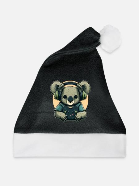 Koalabär mit Walkman - Weihnachtsmütze - Schwarz/Weiß