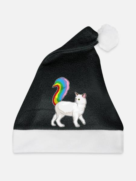 Katze Regenbogen - Weihnachtsmütze - Schwarz/Weiß