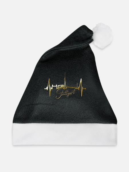 Stuttgart Skyline Herzschlag Herz Stuttgarter Fan - Weihnachtsmütze - Schwarz/Weiß