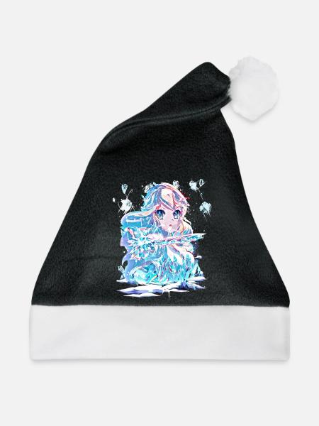 Eiskristall Schneekönigin Anime Eisprinzessin - Weihnachtsmütze - Schwarz/Weiß - Vorne