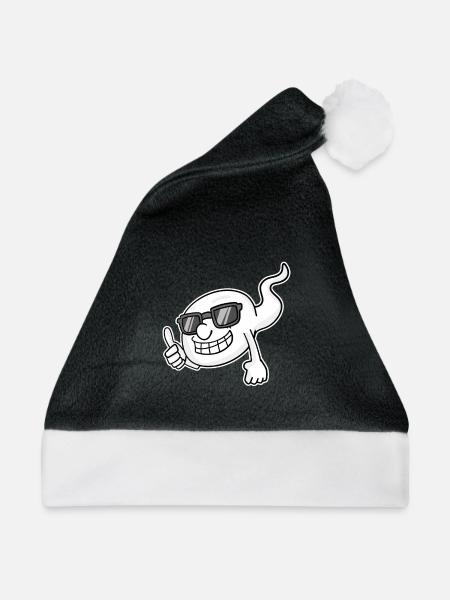 Sperma mit Sonnebrille - Weihnachtsmütze - Schwarz/Weiß - Vorne