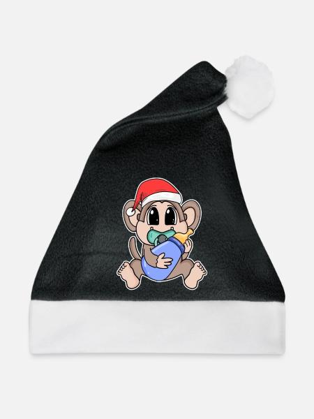 Affe Baby Weihnachten - Weihnachtsmütze - Schwarz/Weiß