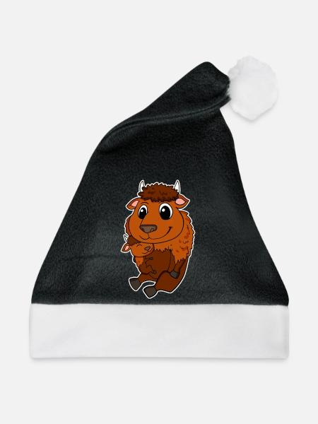 Bison Familie - Bison mit Baby - Weihnachtsmütze - Schwarz/Weiß