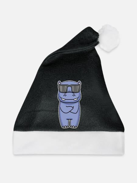 Nilpferd mit Brille - Weihnachtsmütze - Schwarz/Weiß - Vorne
