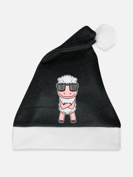 Schaf mit Brille - Weihnachtsmütze - Schwarz/Weiß - Vorne