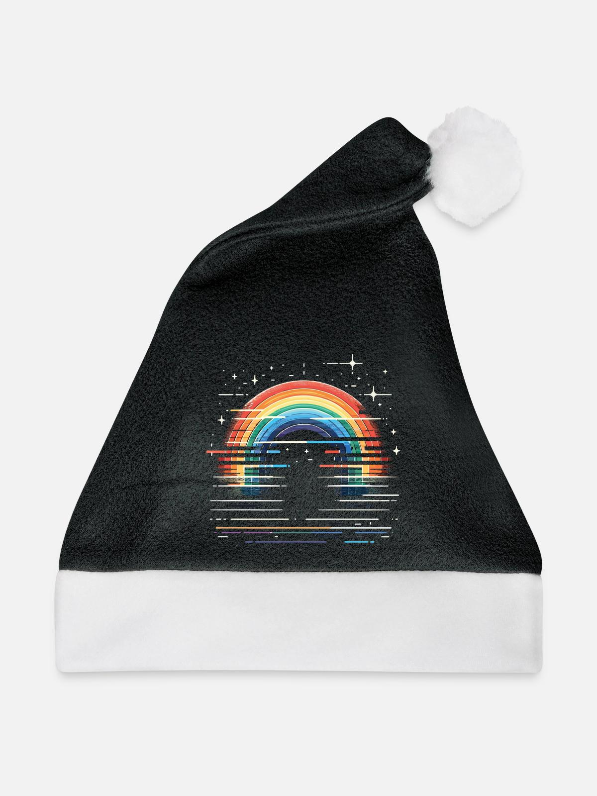 Regenbogen Stern Glitzer - Weihnachtsmütze - Schwarz/Weiß - Vorne