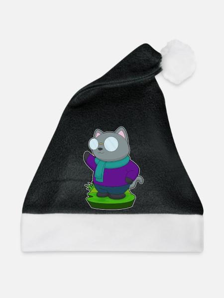 Katze Winter Schal  - Weihnachtsmütze - Schwarz/Weiß