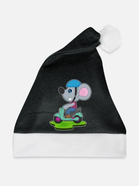 Maus Motorroller - Weihnachtsmütze - Schwarz/Weiß
