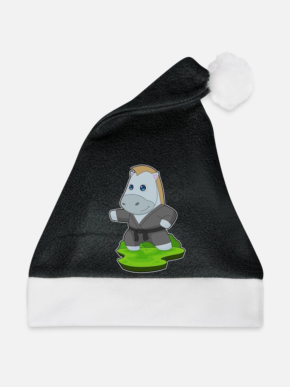 Pferd Karate Kampfsport - Weihnachtsmütze - Schwarz/Weiß - Vorne
