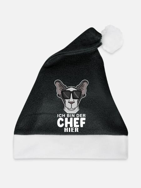Chef Spruch Anführer Hund - Weihnachtsmütze - Schwarz/Weiß - Vorne