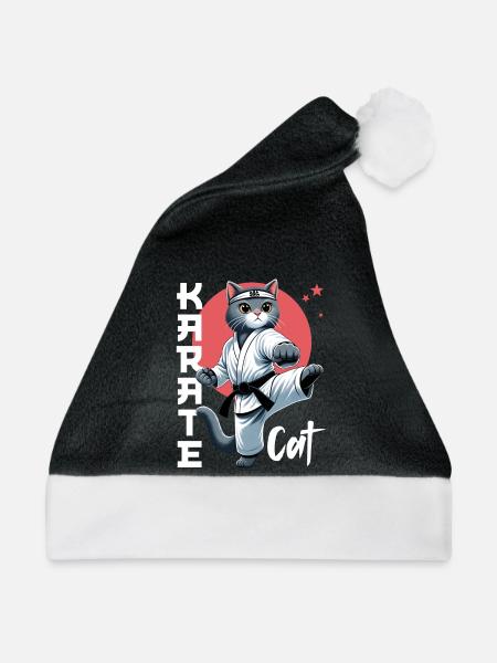Lustige Katze Karate Cat Kampfsport Design - Weihnachtsmütze - Schwarz/Weiß - Vorne