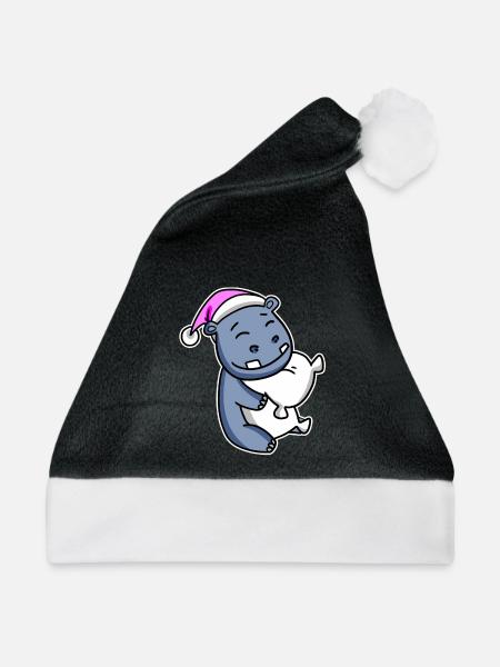 Nilpferd Müde Ausschlafen Schlafen Mädchen - Weihnachtsmütze - Schwarz/Weiß