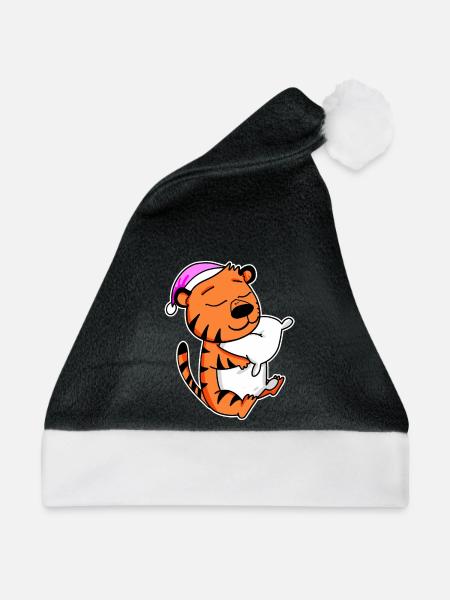 Tiger Müde Ausschlafen Schlafen Mädchen - Weihnachtsmütze - Schwarz/Weiß