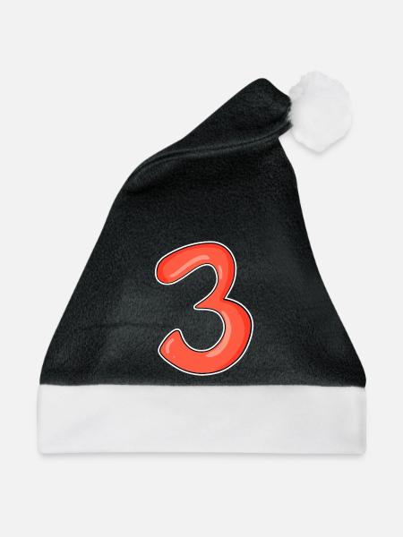Drei - 3 - Nummer 3 - Zahl 3 - Weihnachtsmütze - Schwarz/Weiß - Vorne