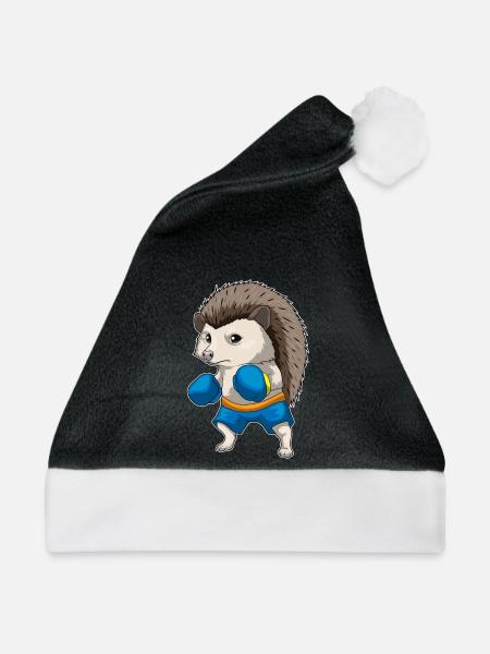 Igel Boxer Boxhandschuhe Boxen - Weihnachtsmütze - Schwarz/Weiß